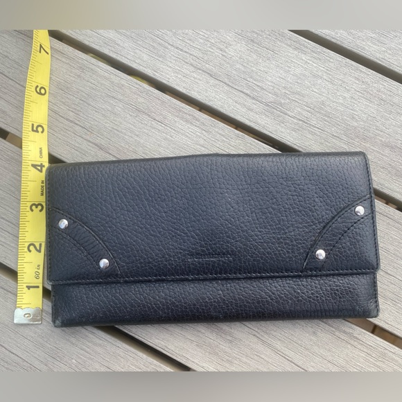 Burberry Leather Long Wallet🖤BLACK🖤Embossed/Bifold+envelope pouch🔥made🇮🇹EUC - Picture 13 of 16